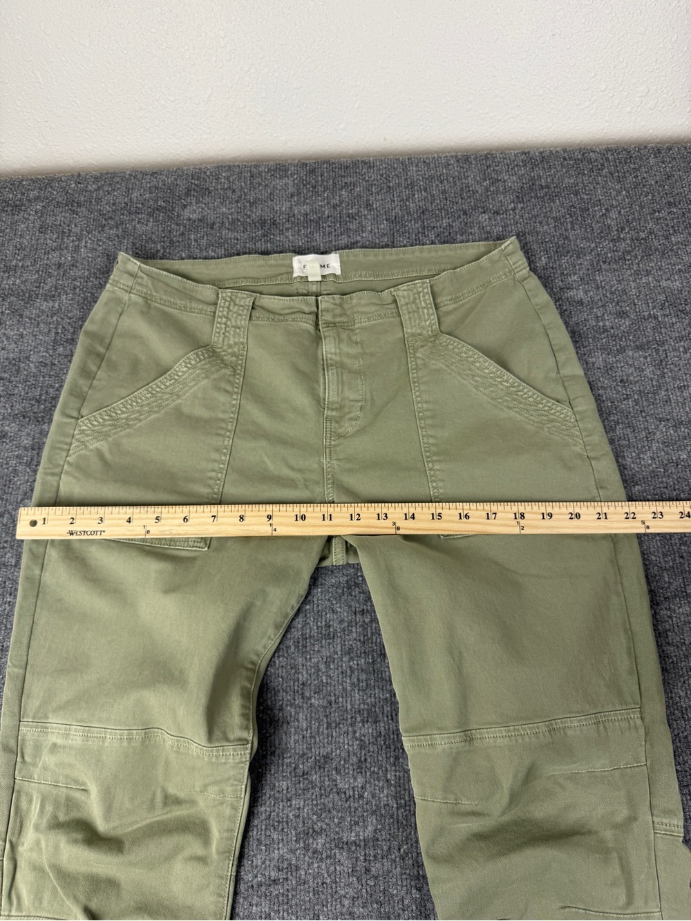 FRAME Banded Hem Moto Pants Washed Aloe Green Crop Utility Pants Size 32 - Picture 6 of 14